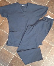Strictly Scrubs - Top Pants Set - Dark Grey Pockets Elastic Waist - Size XS