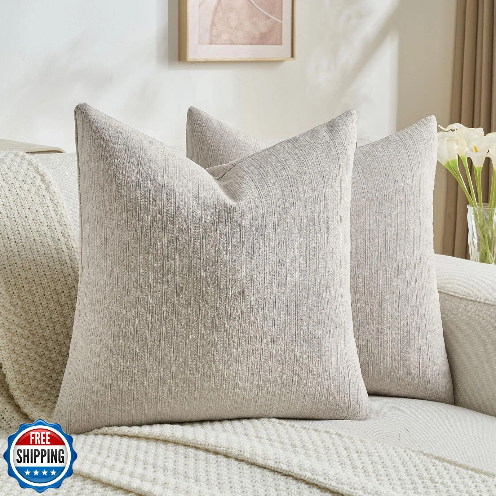 FUTEI Oatmeal Decorative Throw Pillow Covers 16x16 Inch Set of 2,Soft Cozy Wh