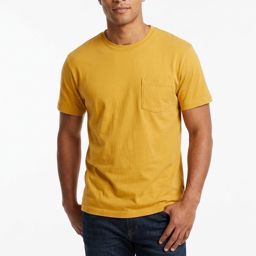 American Giant T-Shirt Mens L Yellow Cotton Crew Neck Front Pocket Short Sleeve