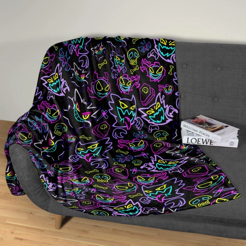 Cute Neon Ghost Fleece Blanket for Home & Bedroom Decor