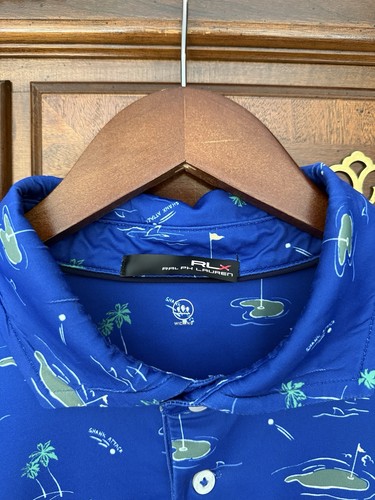RLX Ralph Lauren Golf Poloshirt XL blau Island Palme Hai Angriff feuchtigkeitsableitend - Bild 3 von 6
