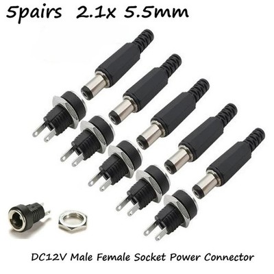 5 Pairs 2.1mm x 5.5mm DC Power Jack Plug Male Female Panel Mount Socket Connecto