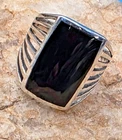 Vintage Sterling Silver And Black Onyx Handmade Split shank  Ring S7.5