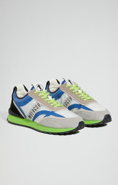 Bikkembergs Zapatos Hombre Sneakers De Tejido Y Cuero Gamuza Blanco Azul 30517A