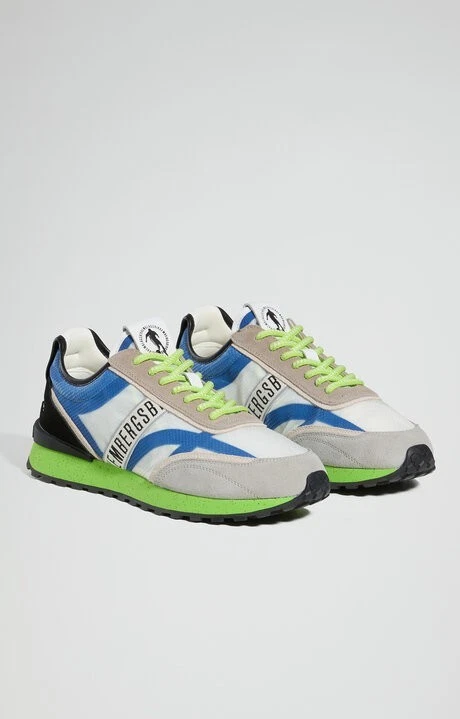 BIKKEMBERGS Baskets Homme En Tissu Et Camoscio Blanc Bleu Vert 30517A - Photo 1/4