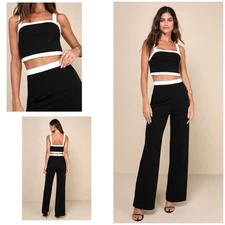 Lulus Set for Perfection Jumpsuit Women's M Black Color Block Two Piece NWT