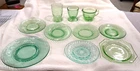 Vintage - Assorted Green Depression Glass - (10) Pieces - different patterns