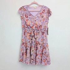 Indigo Rose Printed Floral Mini Dress V-Neck Cinch Waist Size Large NWT