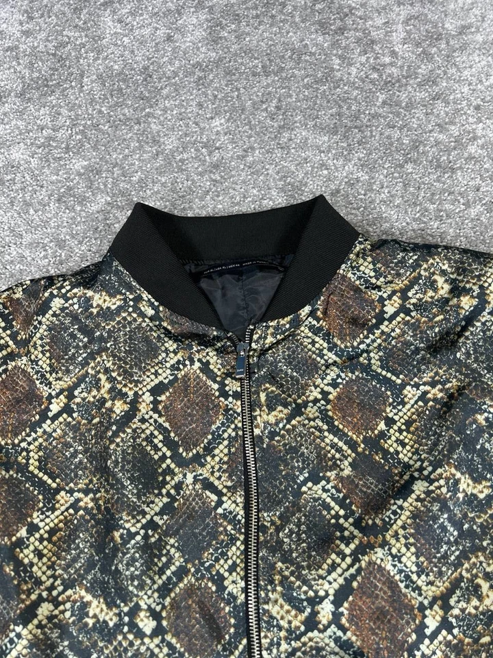 Zara Jacket Womens Xl Black Brown Yellow Satin Full Zip Bomber - Image 2 of 4
