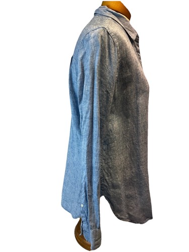 LL BEAN Women's Size S Blue Long-Sleeve Button-Up 100% Linen Blouse Shirt - Picture 4 of 9