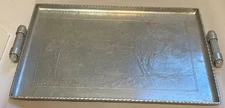 Vtg Arthur Armour “Church in the Wildwood" Hammered Aluminum Tray w/ Log Handles