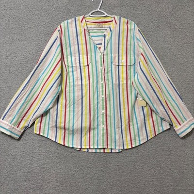 Casual Cotton Colorful Shirt Button Front Stripe Size 3X Teacher Lightweight NWT