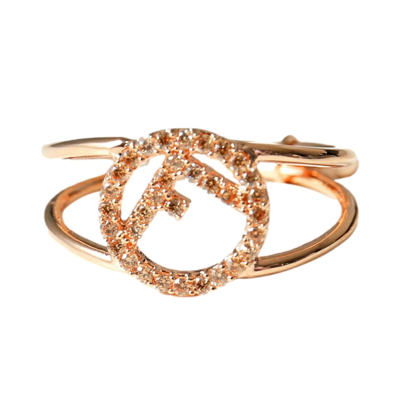 Anello Fendi F is Fendi Cerchio Logo Cristallo Oro Rosa Metallo Misura Small Nuovo con etichette