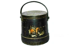   Antique Wooden Three Band Firkin Sugar Bucket Hand Painted 19c.