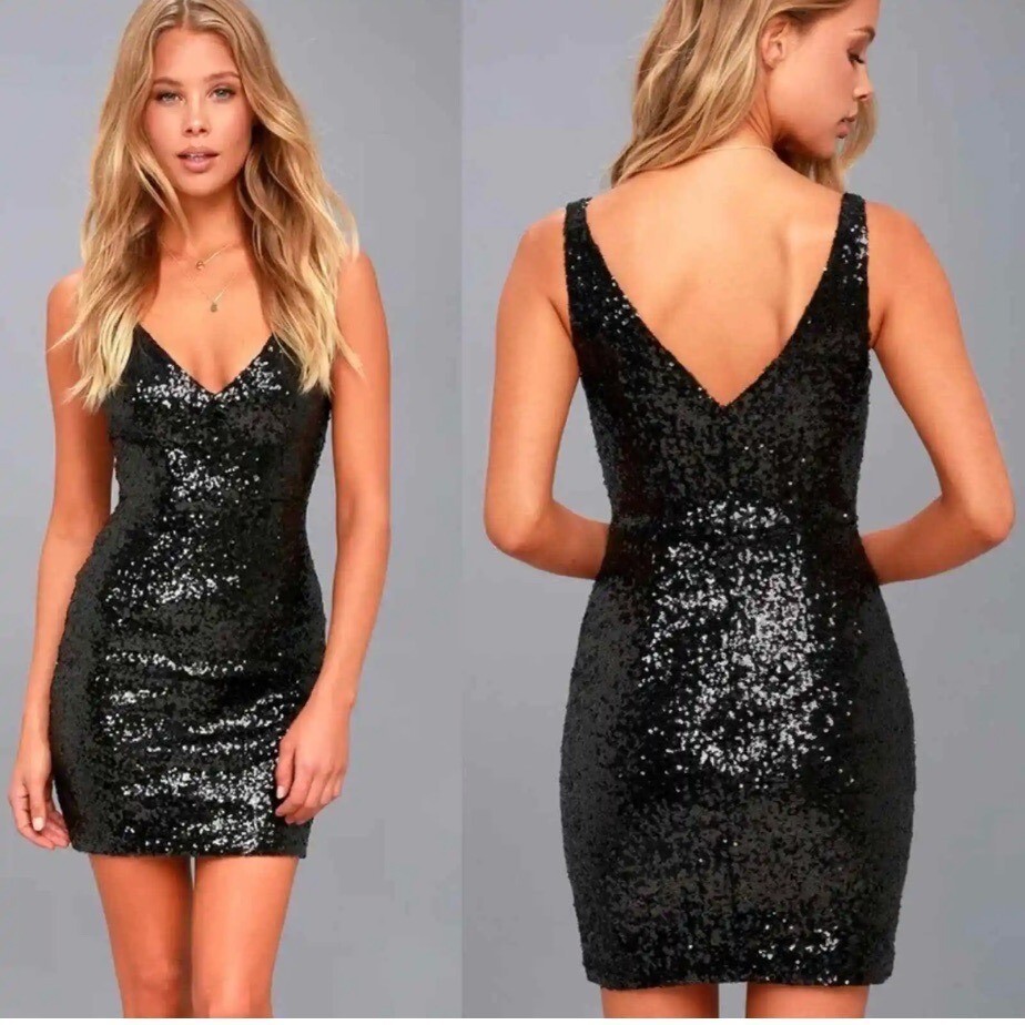 champagne showers black sequin bodycon dress Black Sequin Bodycon Dress | Womens | Small (Available in XS) | 100% Polyester
