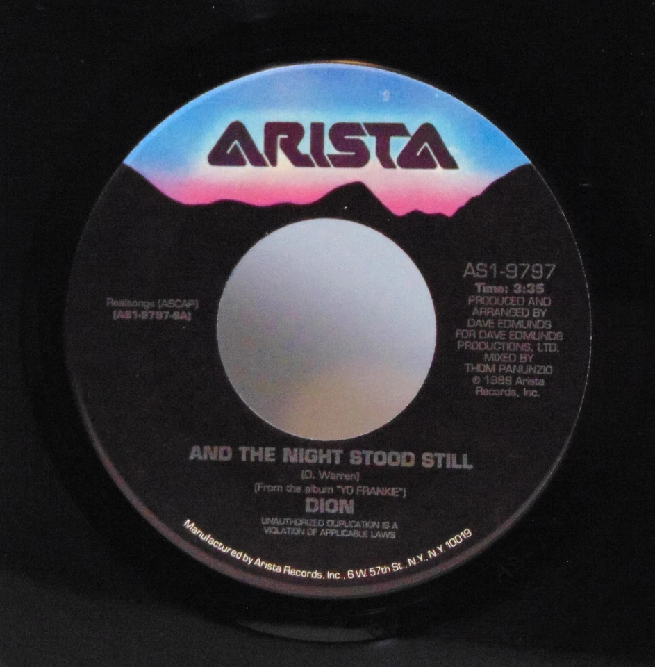 Dion – And The Night Stood Still - 1989 Arista 7" 45 Single + Picture Sleeve EX Foto 4 de 4