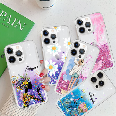 Phone Case Glitter TPU Cover Personalised Name For iPhone 16 Pro Max 15 14 13 12