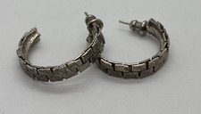 Earring Hoop Silver Tone Vintage Studs with Pebbled Texture Boho Design