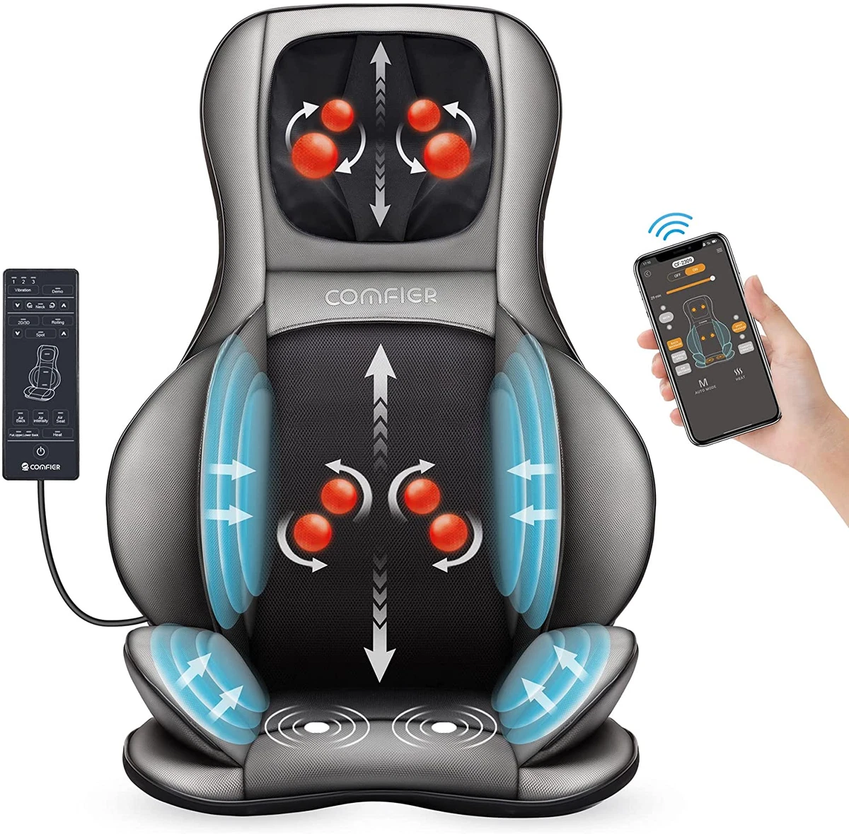 Comfier Shiatsu Neck Back Massager with Heat, Adjustable Shiatsu Nodes  Massagers, Full Body Massage Chair Pad for Office,Home