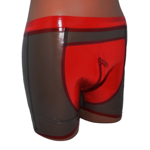 Pantalones Cortos Látex - Transparente con Borde Rojo Talla:L(3778) - Imagen 2 de 6