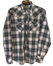 Rock 47 Wrangler Shirt Men's Extra Large Green Plaid Western Pearl Snap Ranch