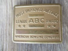Vintage ABC Bowling League Award Belt Buckle Most Improved Average BRASS