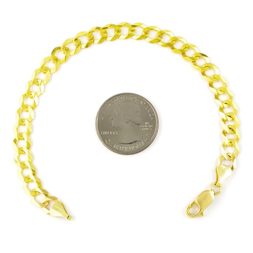 Nuragold Men's 10k Solid Yellow Gold Cuban Curb Link Chain Bracelet - 7mm, 7-9 Inches