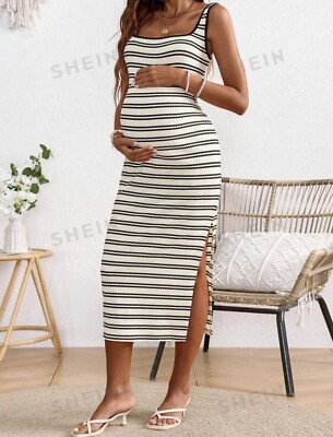 green emerald velvet dress Striped Stretchy Maternity & Nursing Maxi Dress main image 0