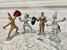 Set Of 4 LOUIS MARX SILVER KNIGHTS 6" PLASTIC MEDIEVAL FIGURES