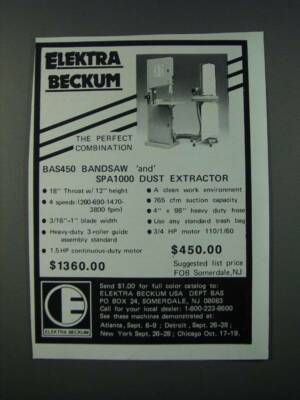 1986 Elektra Beckum BAS450 Bandsaw and SPA1000 Dust Extractor Ad