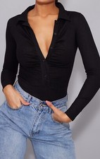 Black Button Up Bodysuit
