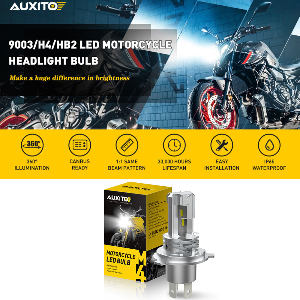 H4 9003 LED Motorcycle Headlight Bulbs Kit High Low Beam Super Bright White New