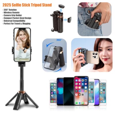 2025 Bluetooth Selfie Stick Tripod Camera Grip 360° Rotation for iPhone Samsung