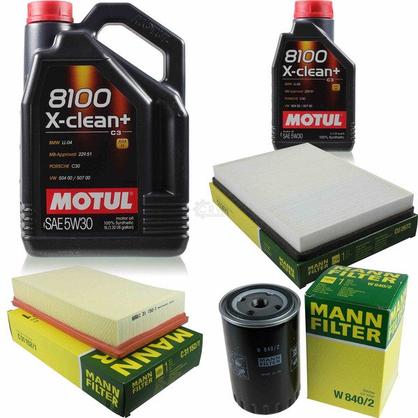 MANN-FILTER Inspektionspaket 6L Motul 8100 X-Clean+ 5W-30 FüR Vw Passat Variant-image