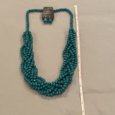Wood Bead Braided Necklace And Earring Set