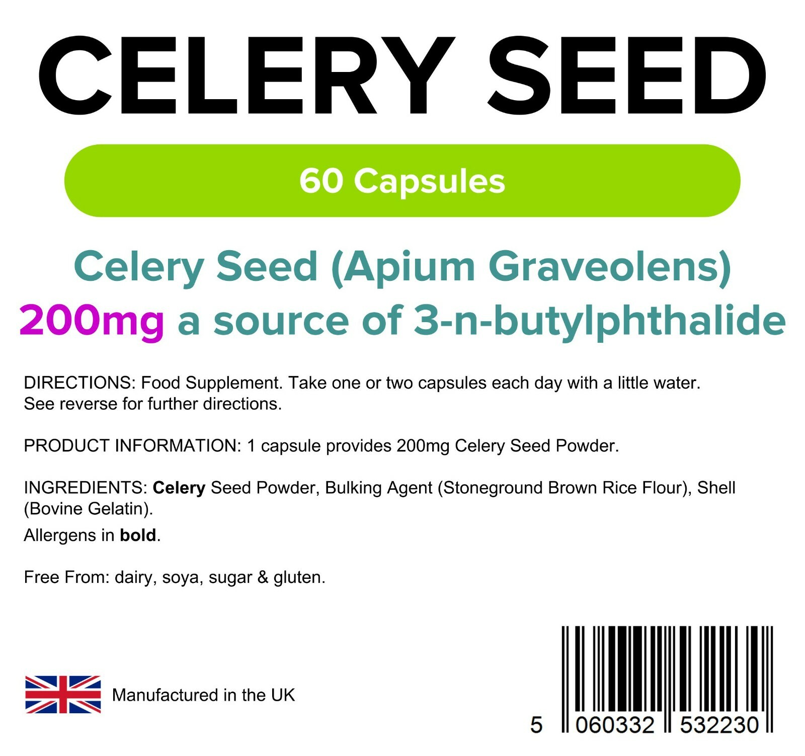 Celery Seed Extract 200mg 60 Tablets for Urinary Tract Hypertension