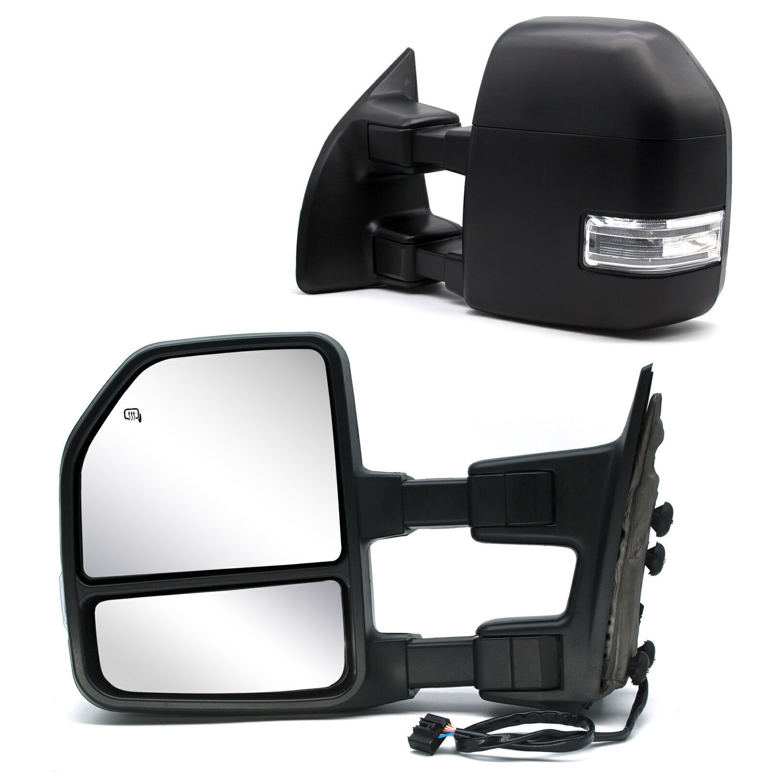 Pair Towing Mirrors Fit 08-16 Ford F-250 F350 Power Heat Turn Signal LH RH Black
