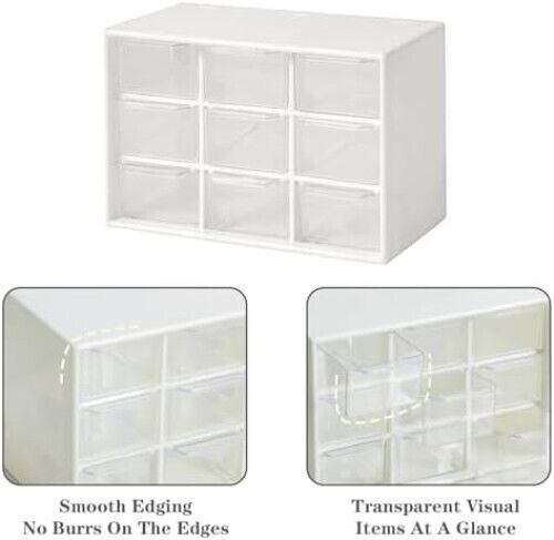 Mini Storage Drawers Small 9 Drawers Organizer Bins Stackable Clear Plastic Box - Picture 4 of 8