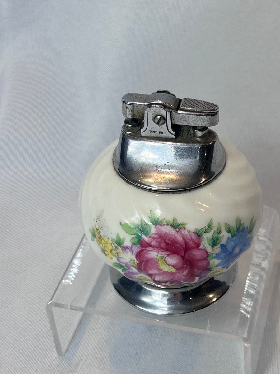 Vtg Pine Hill Multicolor Floral Motif Swirl Ceramic Table Lighter
