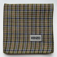 HANDKERCHIEF MEN'S VINTAGE JAPAN GREEN GINGHAM COTTON POCKET SQUARE 19" B0175