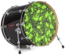 Skin Decal fits 26" Bass Kick Drums Scattered Skulls Neon Green