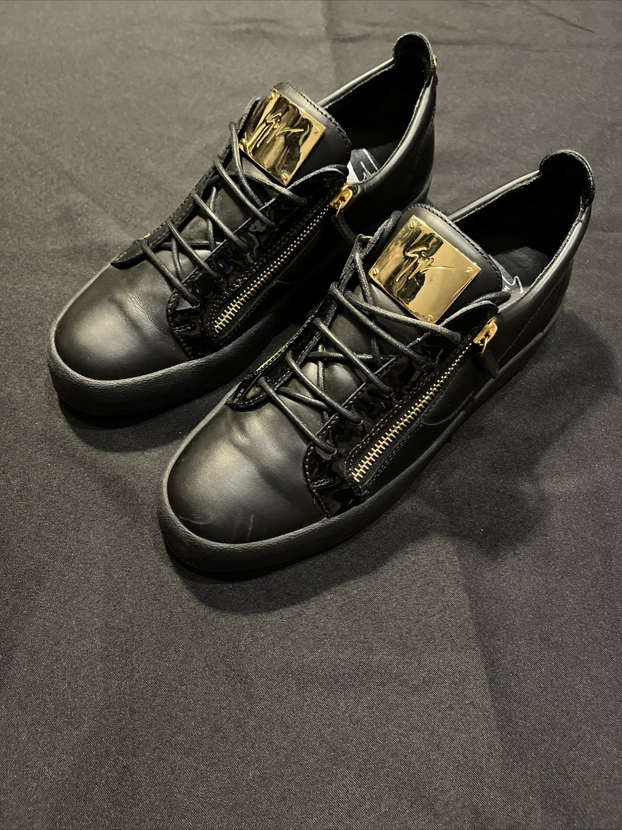 GIUSEPPE ZANOTTI LEATHER GOLD ZIPPERS LOW TOPS SNEAKERS 46 US 13