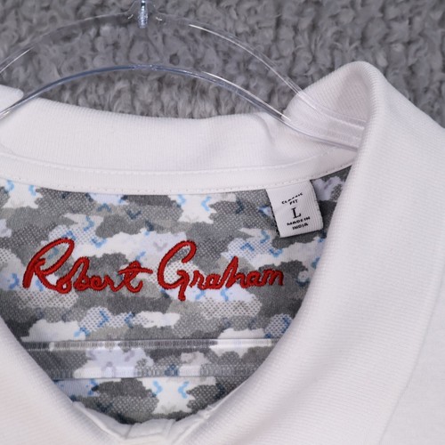 Robert Graham Polo Shirt Mens L Classic Fit White Skull Rose Logo Cotton - Picture 4 of 13