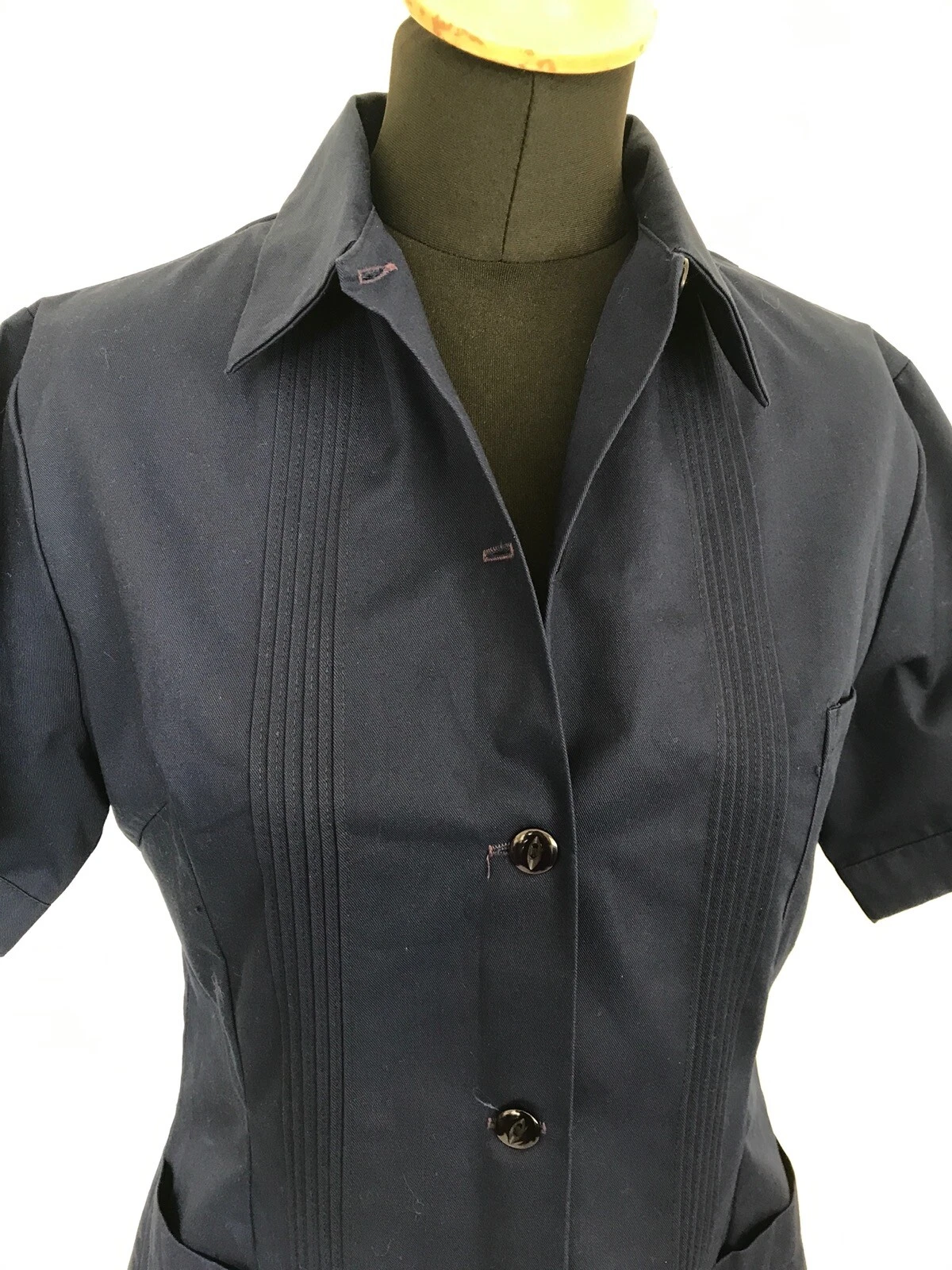 Vintage 70s Garroulds Blue Cotton Work Dress | Shirt Dress | S M 12 | Workwear