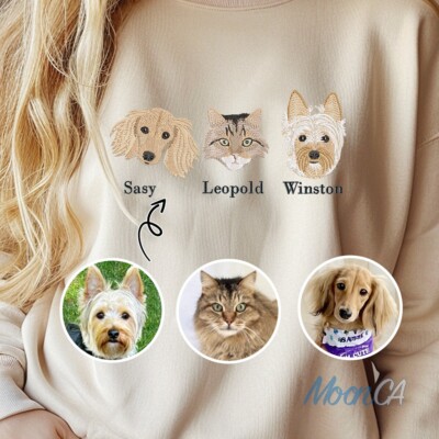 Custom Embroidered Dog Sweatshirt from Photo, Personalized Cat