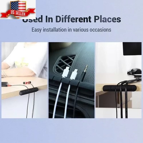 Cable Organizer Management Holder USB Clips Winder Cord Wire Desktop Silicone - Afbeelding 6 van 9