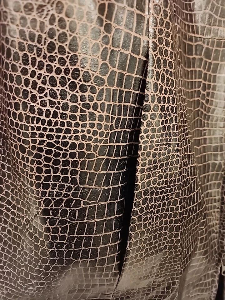 Abrigo largo de cuero genuino marrón talla 12 forrado look cocodrilo vintage Spiegel para mujer Foto 4 de 4