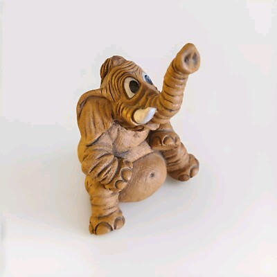 Alpha Rez Resin Elephant Figurine Trunk Up Retro Marked 1983 Whimsical Vintage