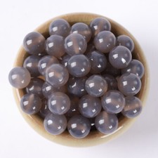Wholesale 100pcs 14mm Natural Gray Agate Stone Round Ball Shape No Hole Beads