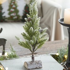 2PCS Mini Christmas Tree, Wood Base 13.5" Snowy PE Winter Aura